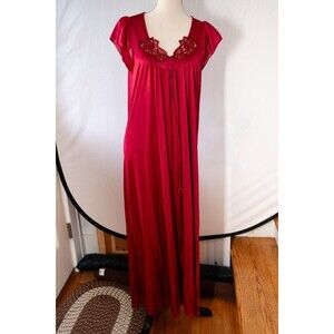 Vintage Red nightgown slip dress Barad & Co M union made womens lace short sleev